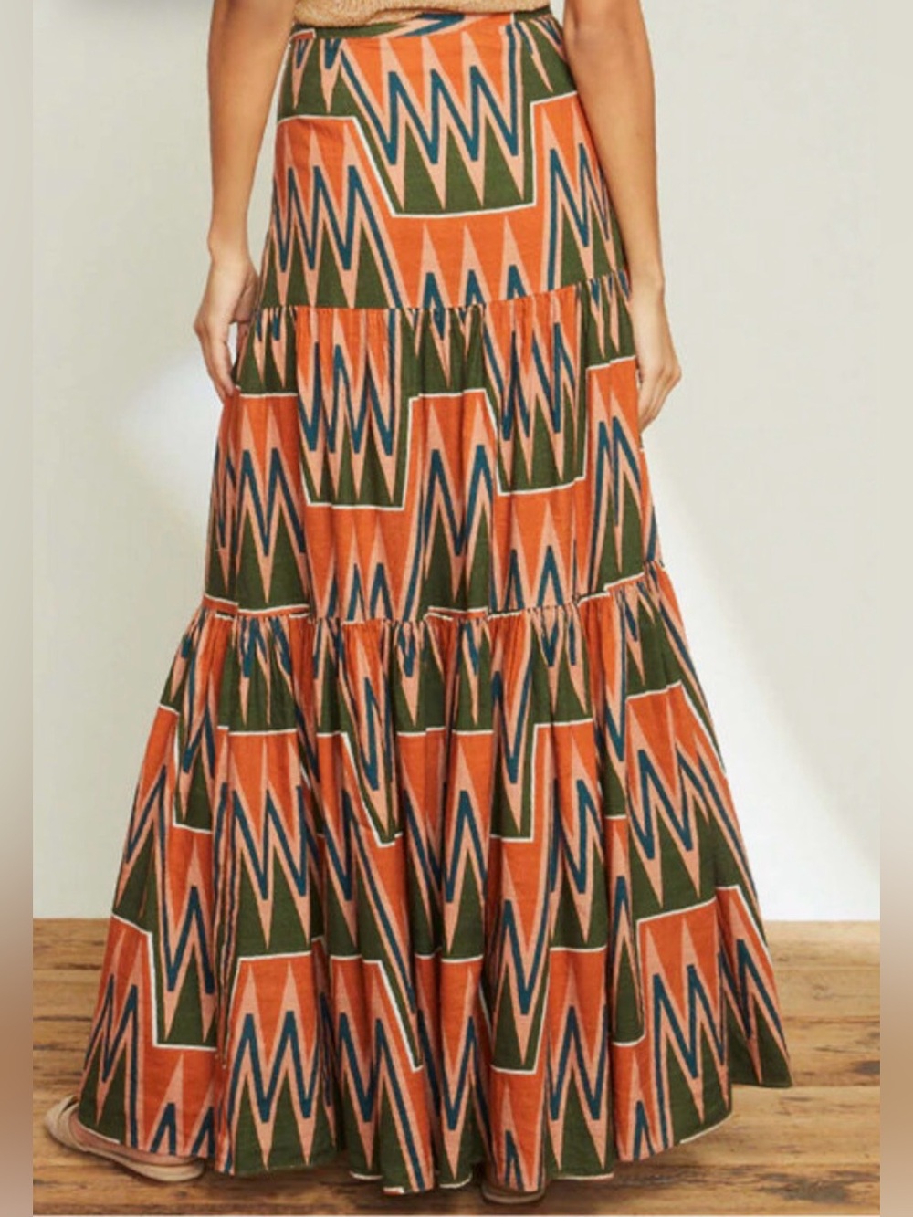 Veronica Beard Sundance Abstract Linen Button-Front Tiered Maxi Skirt Size S - Picture 3 of 15